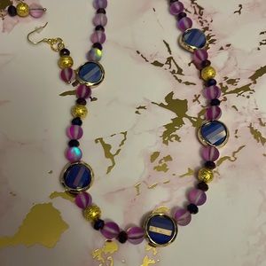 Beautiful handcrafted Arora Borealis Saphire necklace set. Approximately 18”